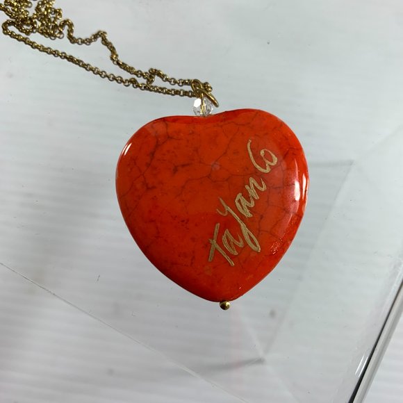 Tajan Co Heart Shaped Painted Stone Sun Pendant Necklace Rhinestones Celestial - Picture 4 of 5